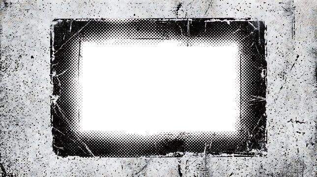 Grunge style black and white frame with halftone dots texture
