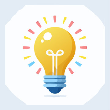 Ampoule jaune stylis&eacute;e avec base bleue et rayons color&eacute;s, symbole d&rsquo;id&eacute;e et cr&eacute;ativit&eacute;
