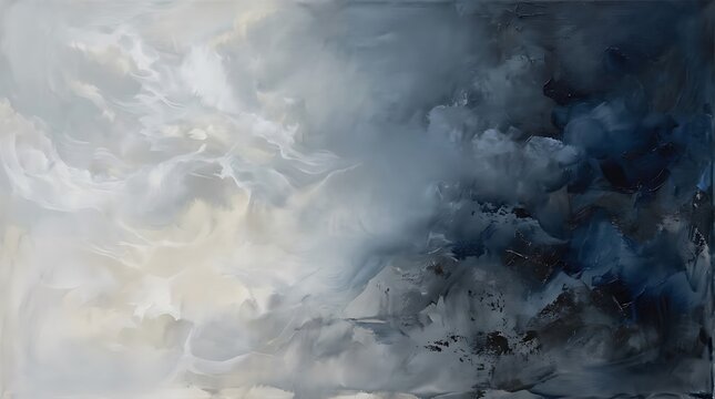 Abstract acrylic painting dramatic sky and stormy ocean transition