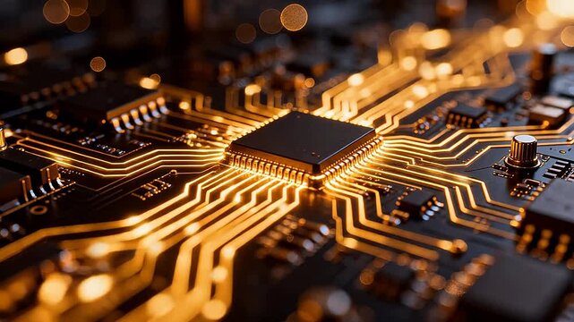 Closeup of illuminated circuit board