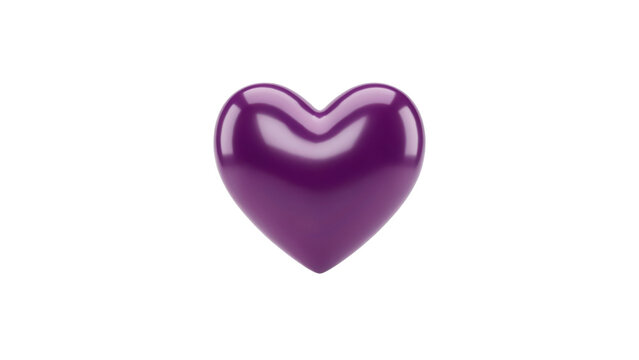 Glossy dark purple heart shape rendered with smooth rounded edges and a vibrant reflective surface finish presented as a high quality isolated icon on transparent background