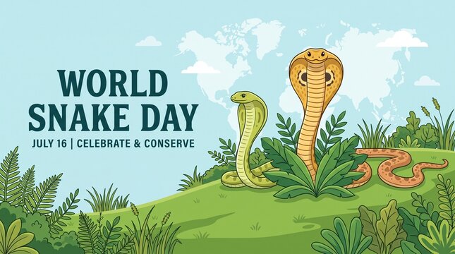 Vector illustration of World Snake Day 16 July social media story feed mockup template