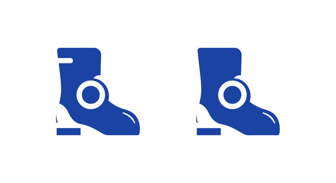 Pair of blue protective work boots with circular emblem.