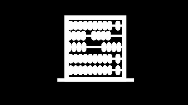 white abacus icon displays animated counting movements with beads sliding horizontally on a black background.
