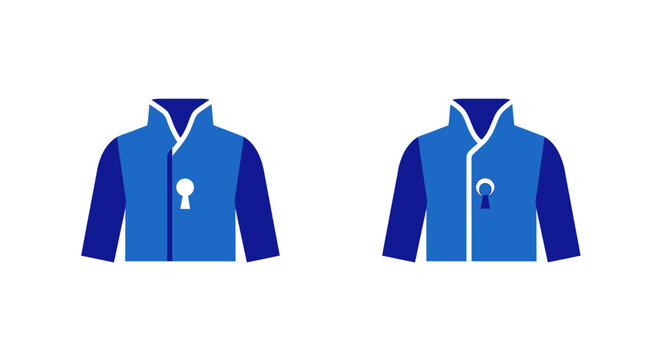 Blue and white jacket icons with zipper and collar.