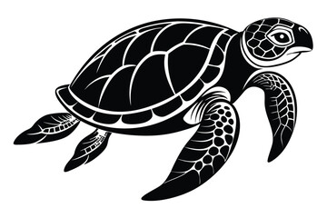 Fototapeta premium Vector illustration of a stylized black and white sea turtle swimming on a white background