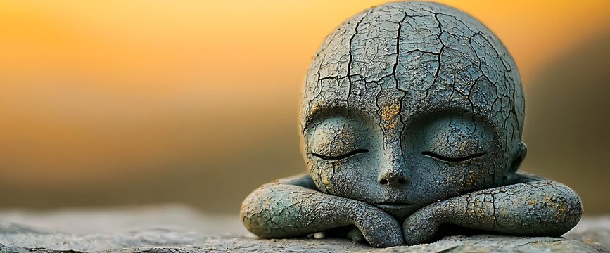 Peaceful figurine rests on stone
