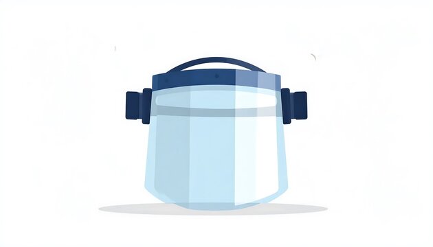 Blue plastic storage bin with black handles on white background.