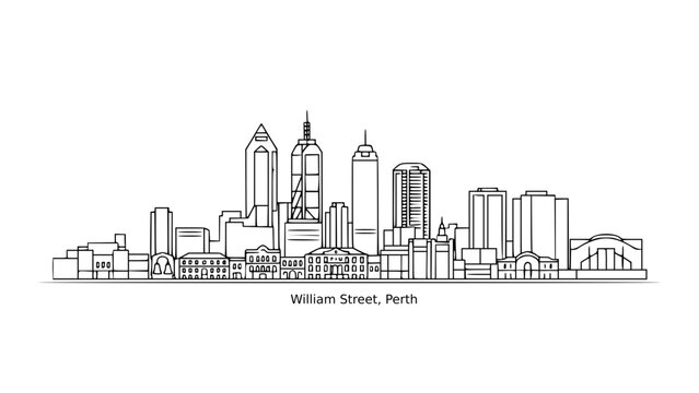 William Street Perth Urban Culture District Australia Line Art Illustration