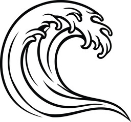 Obraz premium Stylized black and white ocean wave line art illustration in Japanese tattoo style.