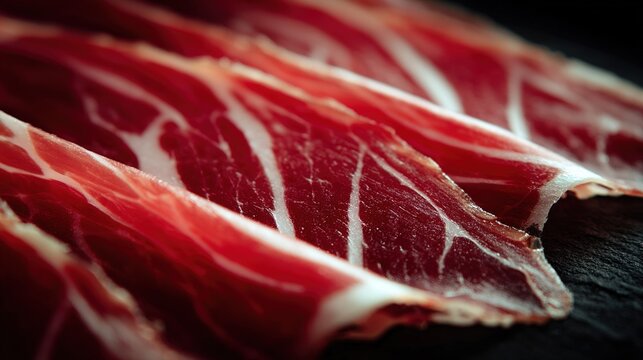 capicola. Close-up of capicola, showcasing deep red meat with intricate white fat marbling. menu design, packaging mockups, designed for food delivery and cloud-kitchen brand materials.