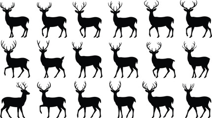 Obraz premium Standing Deer Silhouette Collection with Stag Buck Wildlife Animal Vector Set for Hunting and Nature Projects