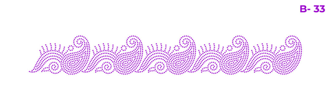 Rhinestone hotfix transfer seamless border design, abstract paisley design with curly lines, perfect for ladies' suits, sarees, and other clothing material, 2.2 mm or 6 ss stone hole size	