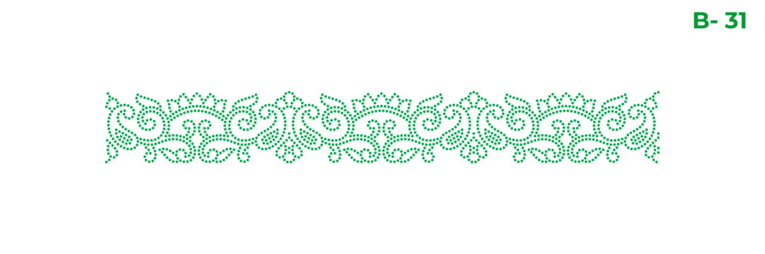 Rhinestone hotfix transfer seamless border design, abstract paisley and floral design, perfect for ladies' suits, sarees, and other clothing material, 2.2 mm or 6 ss stone hole size	