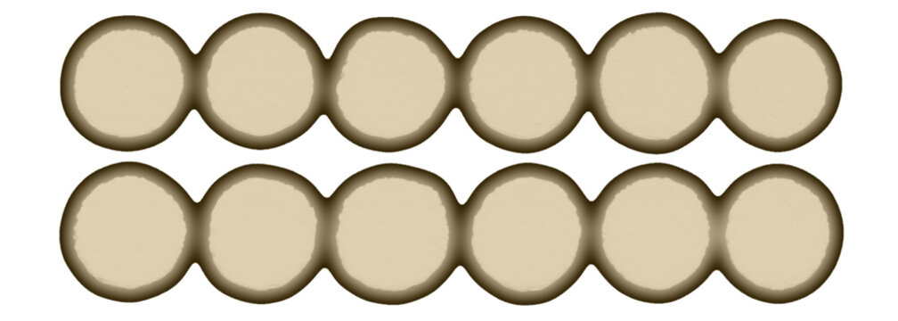 Beige Linked Counters Grid, Tan 2x6 Array with Pillow Effect, Overlapping Beige Circles Educational Graphic, Two-Row Linked Counters Illustration, Subtle Gradient Tan Counters Grid, 12 Beige Circles O