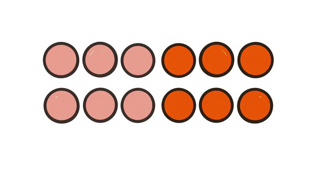 Pastel Pink and Orange Counters Grid, Twelve Educational Counters Array, 6+6 Counting Visual Aid, Two-Group 2x3 Blocks Counters Graphic, Pastel Salmon and Bright Orange Counters, Classroom Math Array 