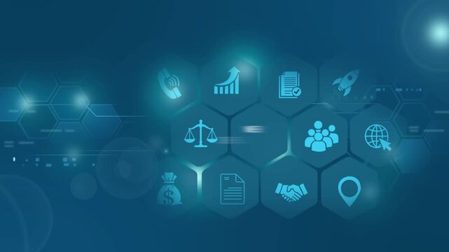 Web development and digital business strategy concept with animated hexagonal tech interface digital strategy