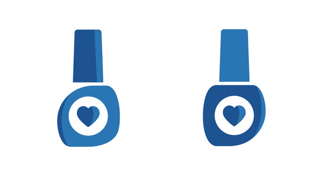 Two blue nail polish bottles with heart design.