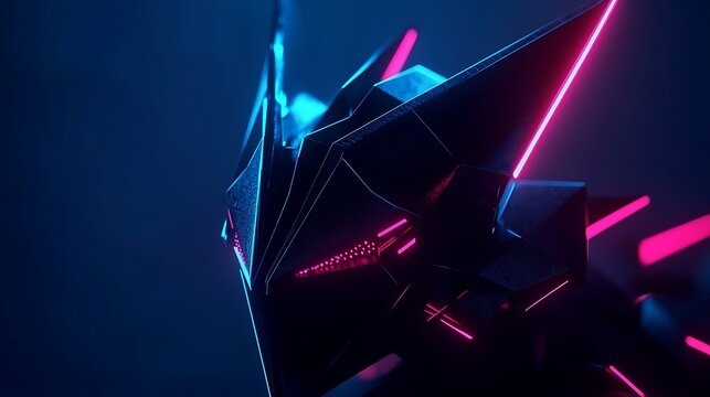 Futuristic robotic head, vibrant neon lights