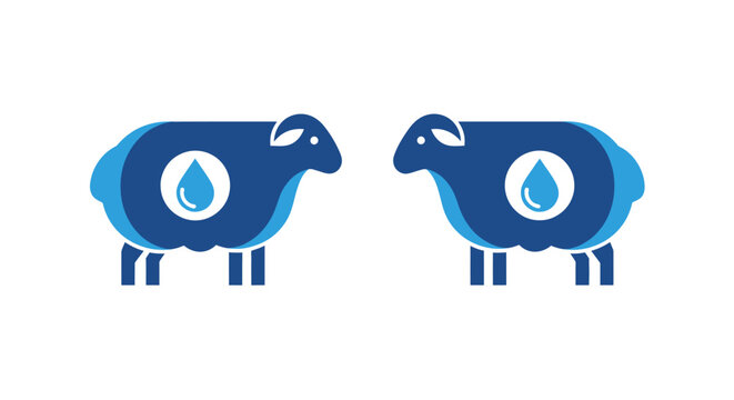 Two blue sheep icons with water droplet symbols on their sides.