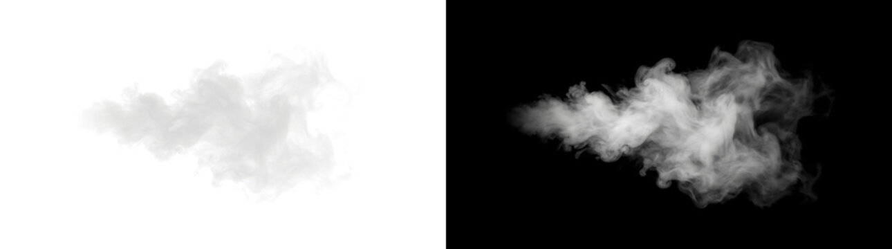 Billowing vapor smoke cloud stretching horizontally with soft feathery edges through darkness for atmospheric overlay designs in PNG, Transparent and Black Background Versions for creative visual use