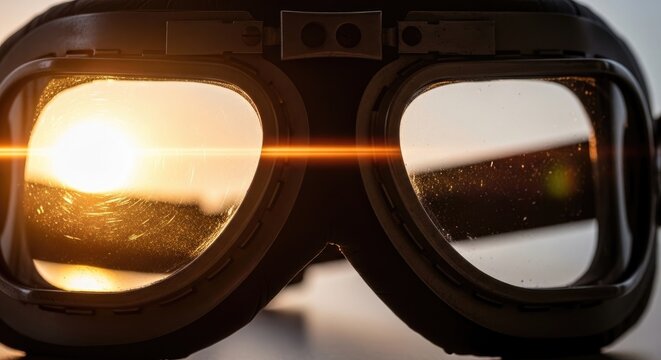 Vintage Aviator Goggles Reflecting Sunset - A Nostalgic Perspective.