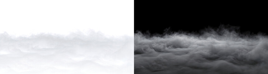 Thick ground fog cover blanketing the lower frame with dense rolling clouds for horror atmospheric visuals in PNG, Transparent and Black Background Versions for creative design use © Crafter