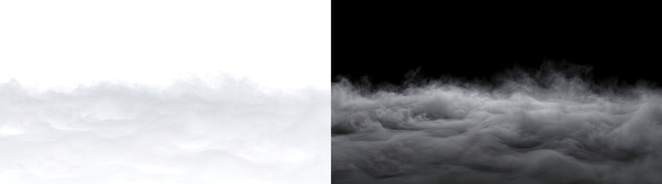 Thick ground fog cover blanketing the lower frame with dense rolling clouds for horror atmospheric visuals in PNG, Transparent and Black Background Versions for creative design use
