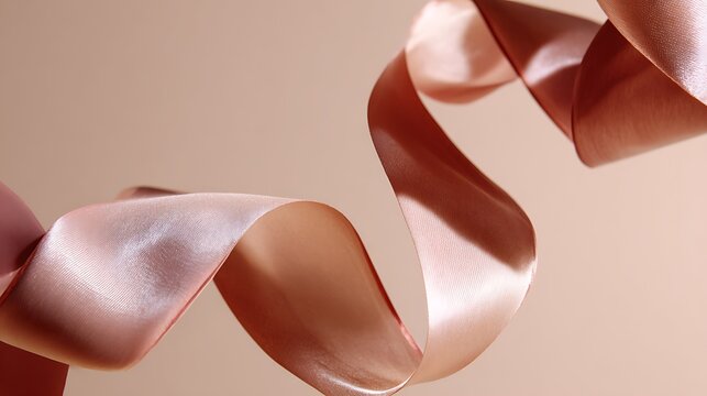 Elegant flowing satin ribbon on soft beige background.