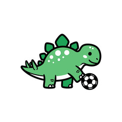 Fototapeta premium Green Stegosaurus dinosaur playing soccer with ball