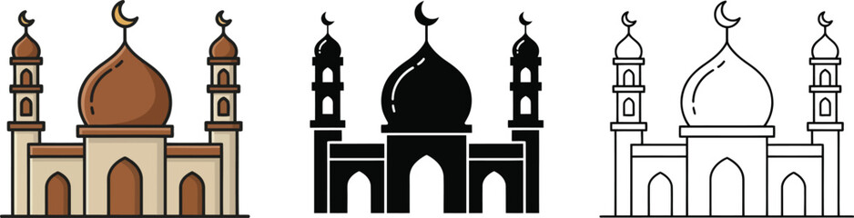 Islamic mosque with dome and minarets in flat style building architecture © MDRAJU