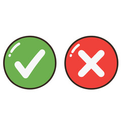 Green check mark and red cross icon set isolated on white background yes and no buttons © Tara
