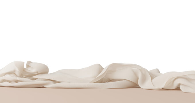 Luxury ivory white sheer pleated fabric premium cream cloth woven texture backdrop for cosmetics product display 3D render