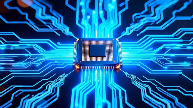 Circuit board with glowing lines