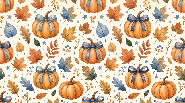 Thanksgiving day decorations with pumpkins and leaves pattern
