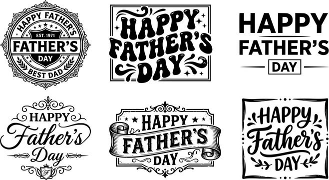 Black Happy Father's Day Typographic Designs and Logos in Various Styles silhouette