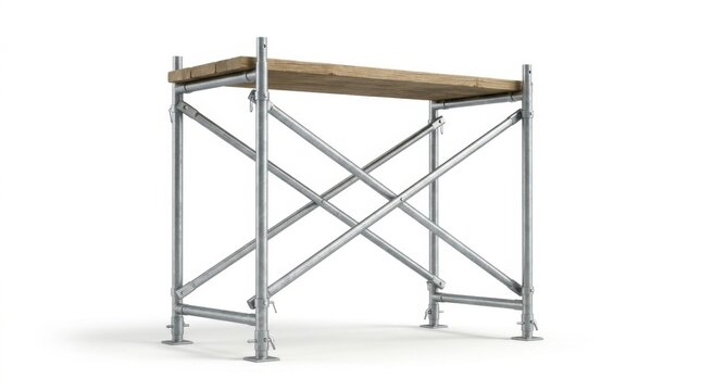 Isolated Modular Steel Scaffolding Section on White Background