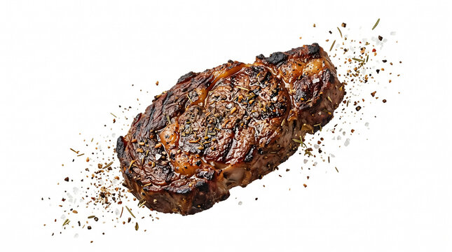 Grilled ribeye beef steak isolated on white background