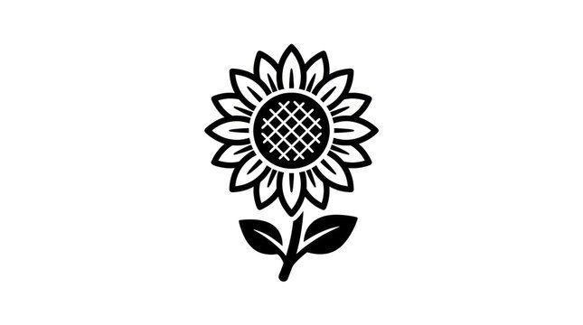 Simple Black Sunflower Line Art Illustration.