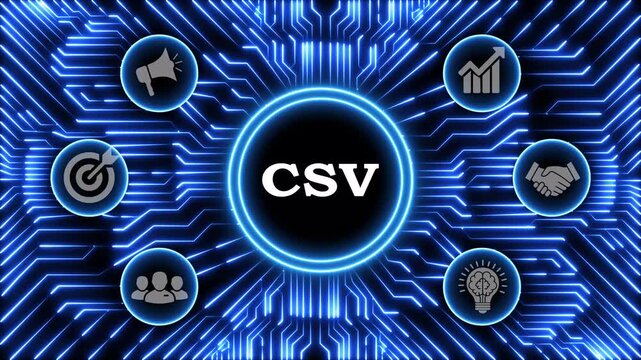 Business technology concept csv data format video background with circuit art.