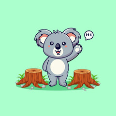 Obraz premium Cute Koala Waving Hi in Forest Vector Illustration Kawaii Animal