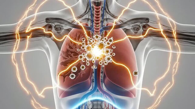 Immune Overreaction Concept With Transparent Torso Featuring Lungs And Circulatory System In 4K Visualizing Inflammation Reaction