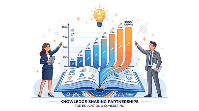 Business partnership, knowledge sharing, education icons, infographic elements, teamwork vector