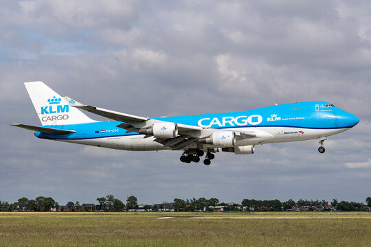 Vijfhuizen, Netherlands - June 7, 2026: Dutch Martinair Boeing 747-400F with registration PH-CKC in KLM Cargo livery on short final for runway 18R (Polderbaan) of Amsterdam Airport Schiphol