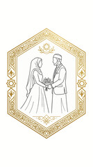 Fototapeta premium Islamic silhouette couple holding hands in wedding invitation cover design