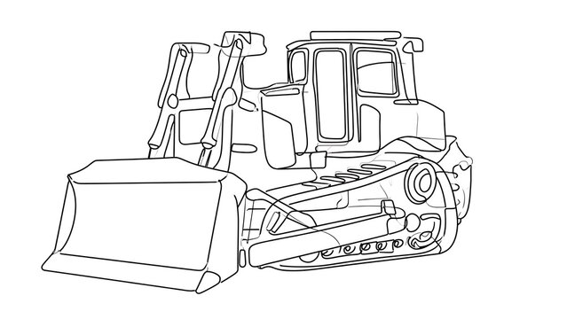 Bulldozer line art illustration white background.