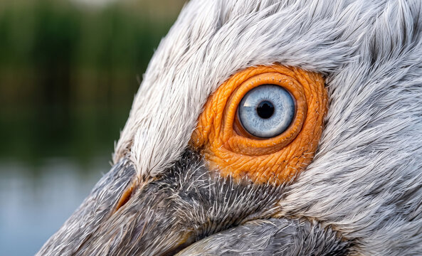Dalmatian Pelican Eye Macro with Intricate Feather Detail