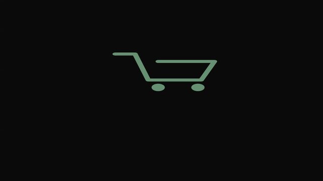 Modern vector icon of a sleek green shopping cart on a dark background, representing online retail, e-commerce platforms, and digital purchasing experiences for various applications