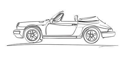Obraz premium Classic convertible car line drawing white background.