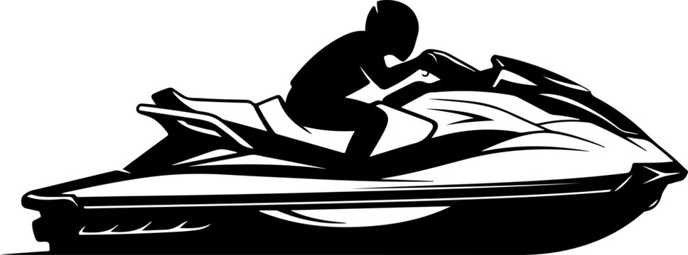 Jet ski, water sports, black silhouette, vector illustration, motorized scooter